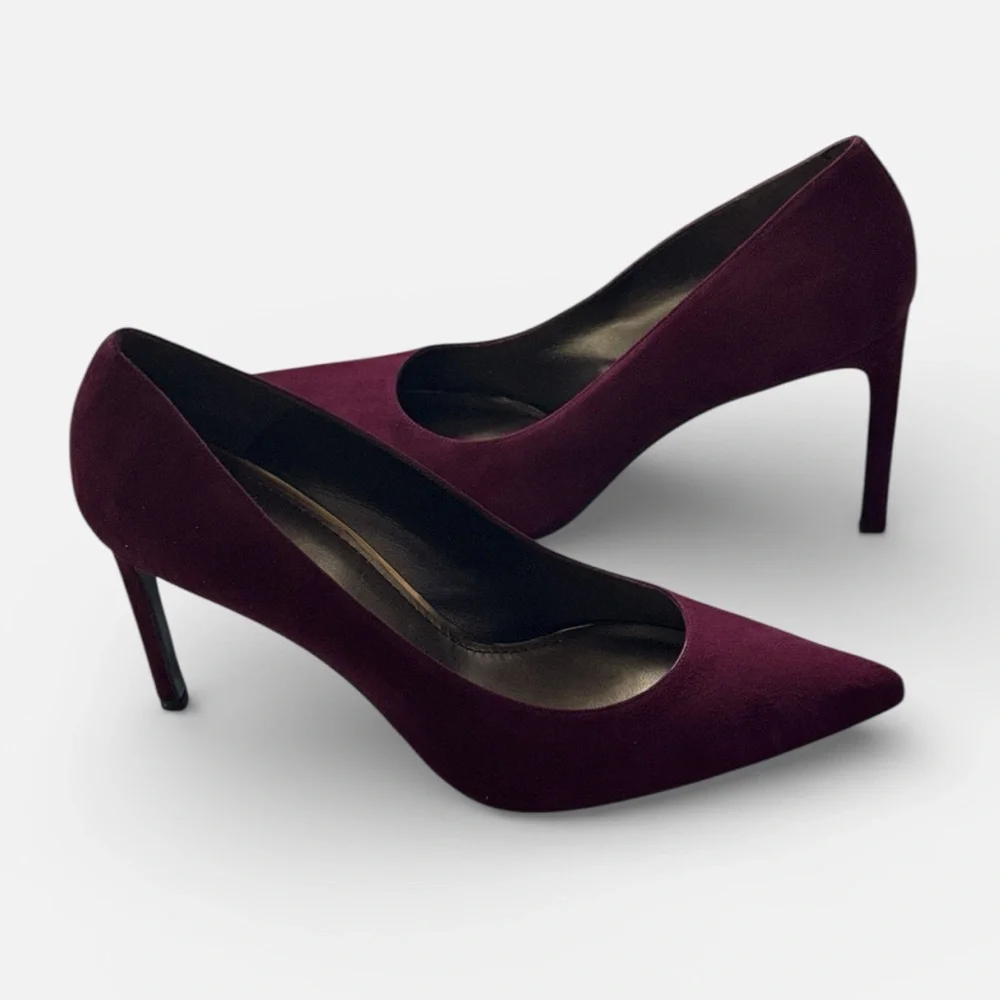Stuart Weitzman HEIST Bordeaux Suede Pumps‎ women’s heels Sz 12  W New